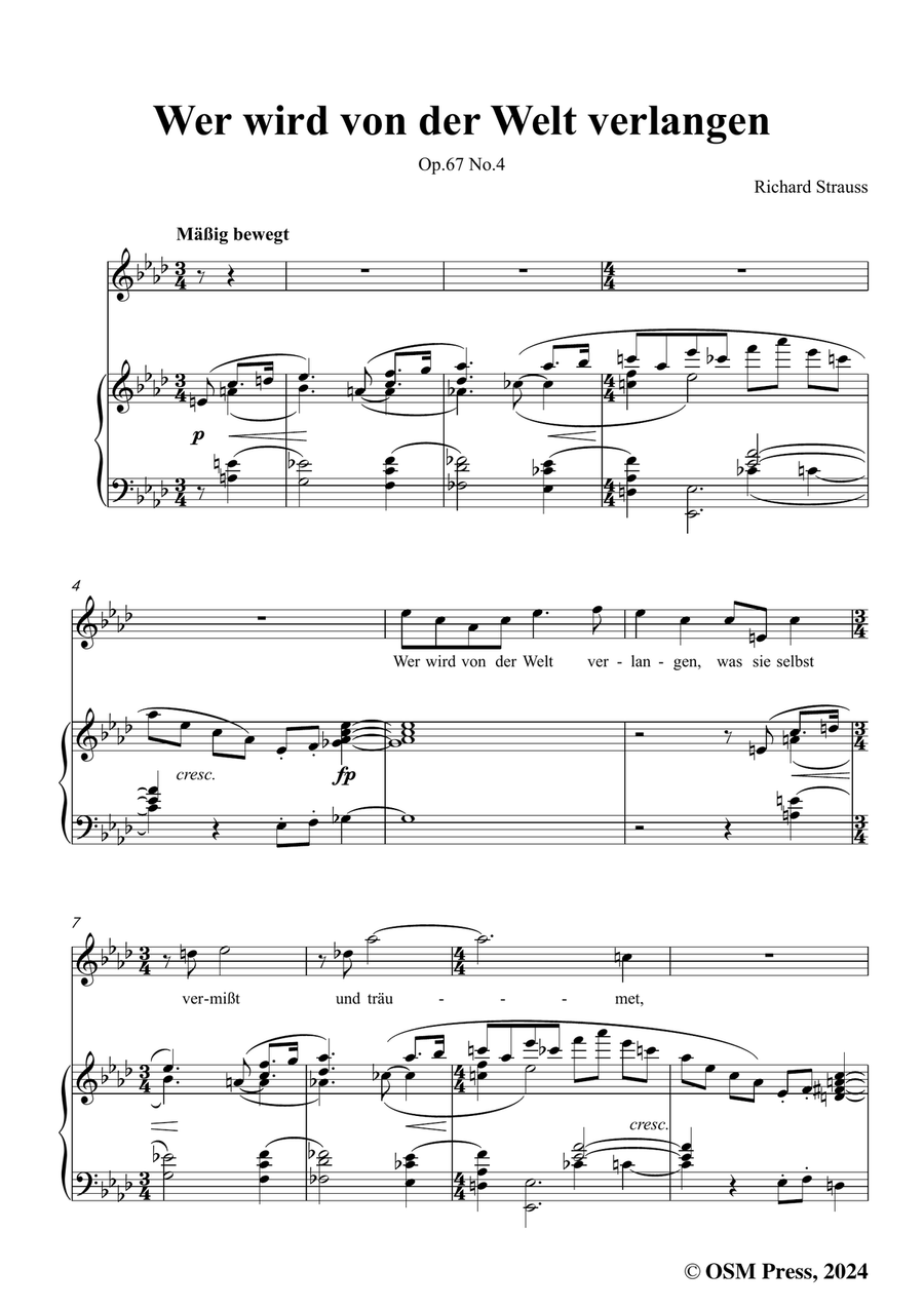 Richard Strauss-Wer wird von der Welt verlangen,in f minor Piano, Vocal scores gallery preview page 3