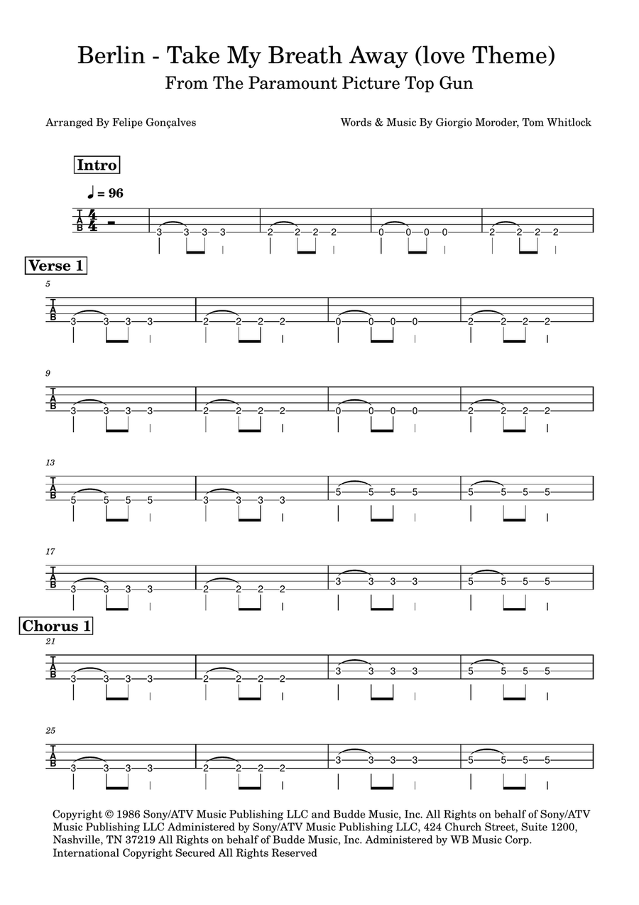 Take My Breath Away (Love Theme) Acoustic Guitar scores gallery preview page 1