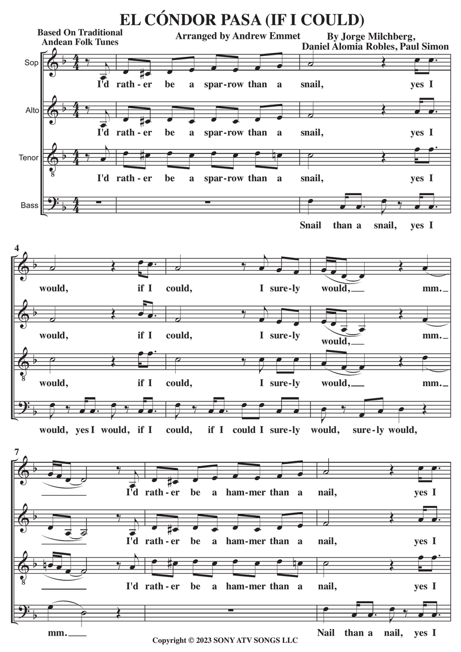 El Condor Pasa (If I Could) 4-Part scores gallery preview page 1