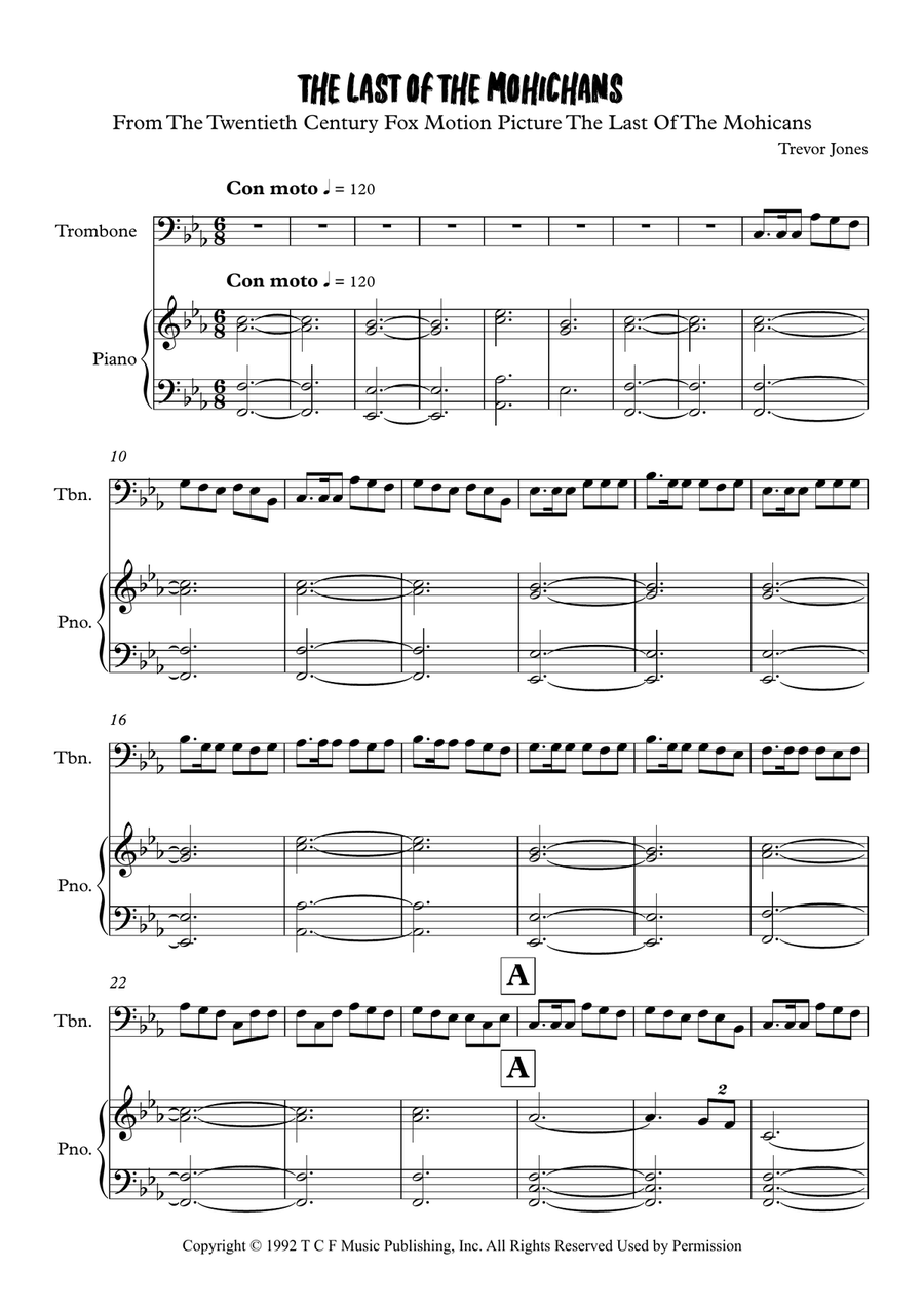 Last Of The Mohicans (Main Theme) Piano scores gallery preview page 1