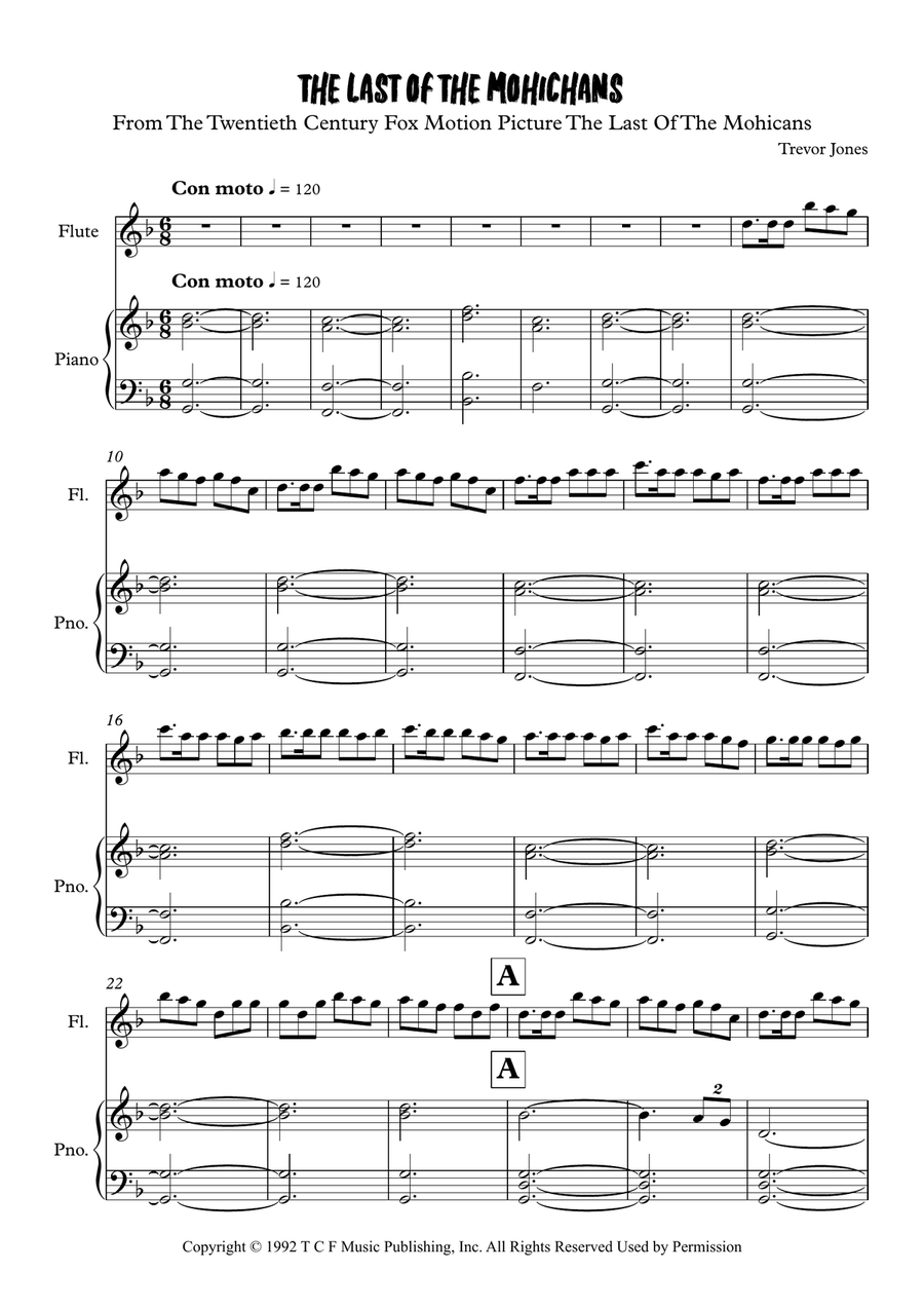 Last Of The Mohicans (Main Theme) Flute Solo scores gallery preview page 1