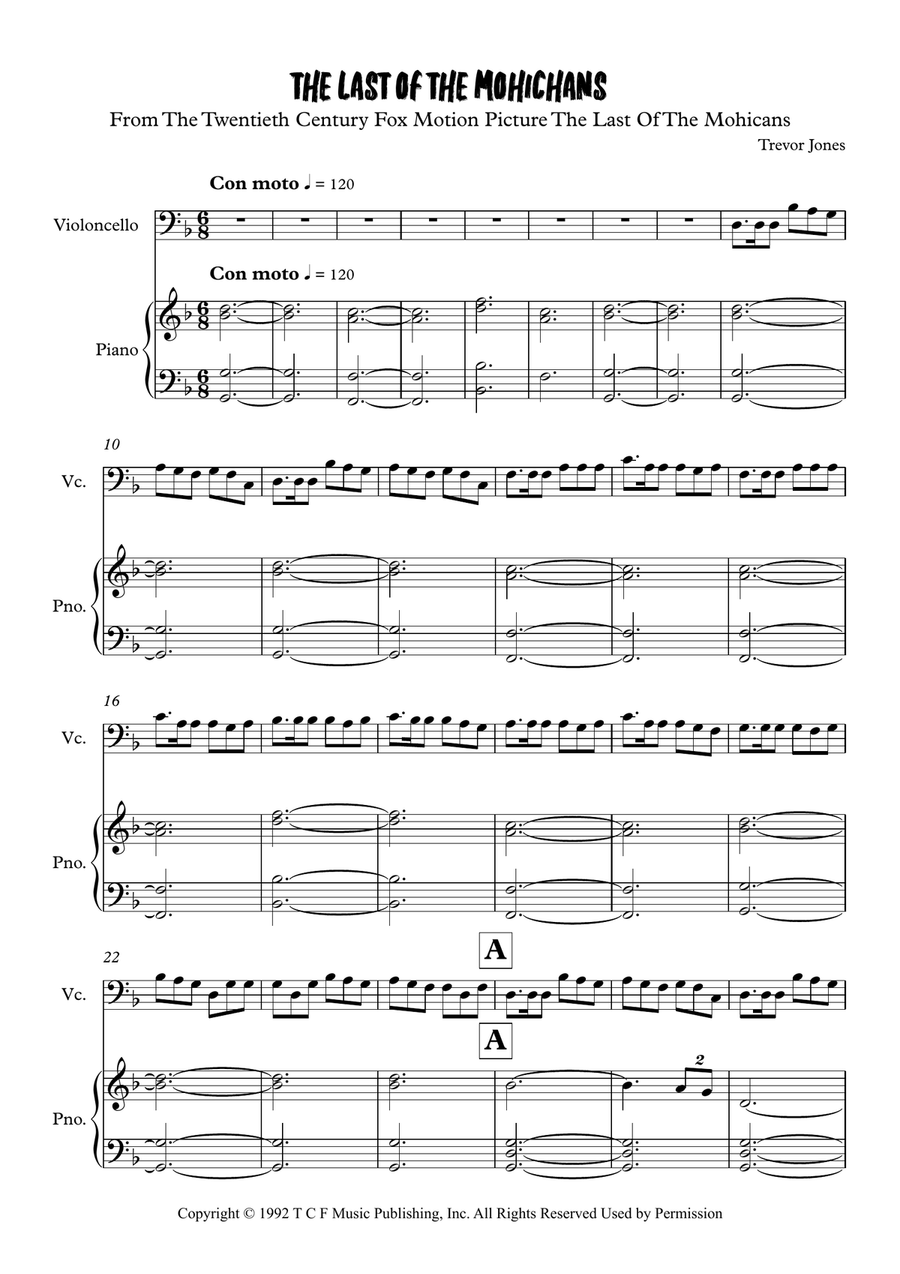Last Of The Mohicans (Main Theme) Piano scores gallery preview page 1