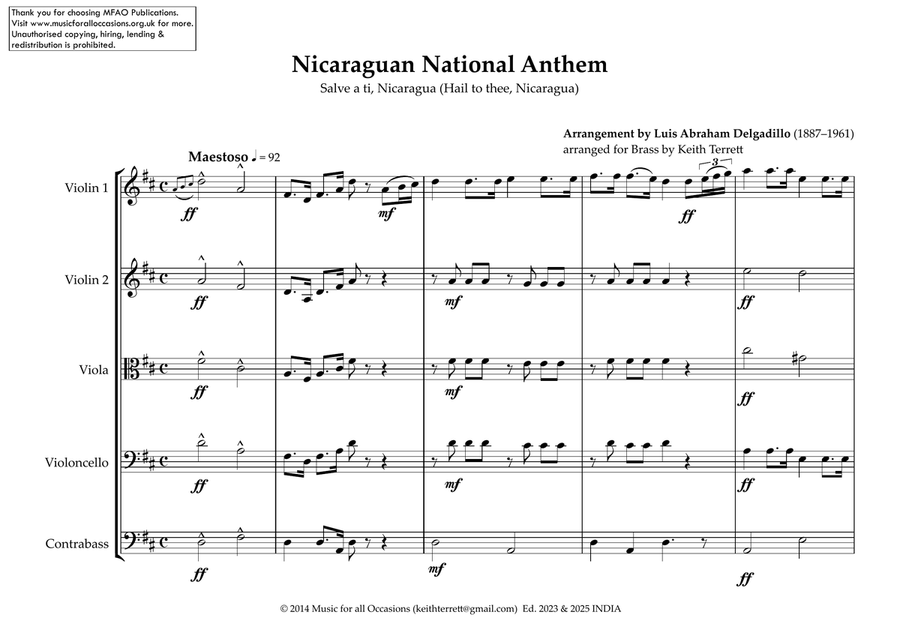 Nicaraguan National Anthem for String Orchestra String Orchestra scores gallery preview page 2