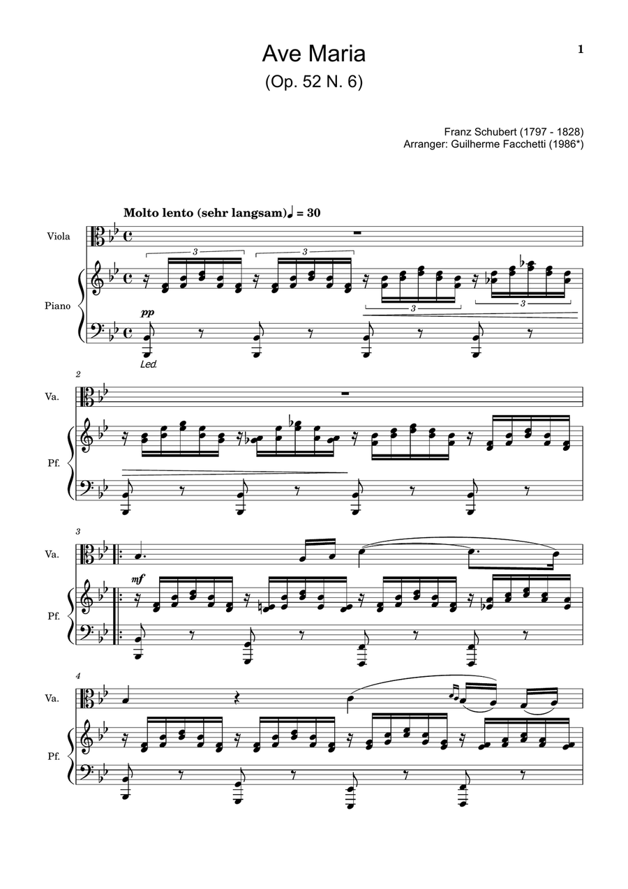 Ave Maria by F. Schubert – Arranged for Viola and Piano Chamber Music scores gallery preview page 1