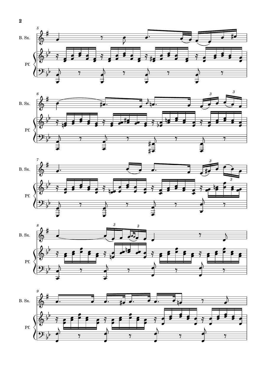 Ave Maria by F. Schubert – Arranged for B. Sax and Piano Woodwind Duet scores gallery preview page 2