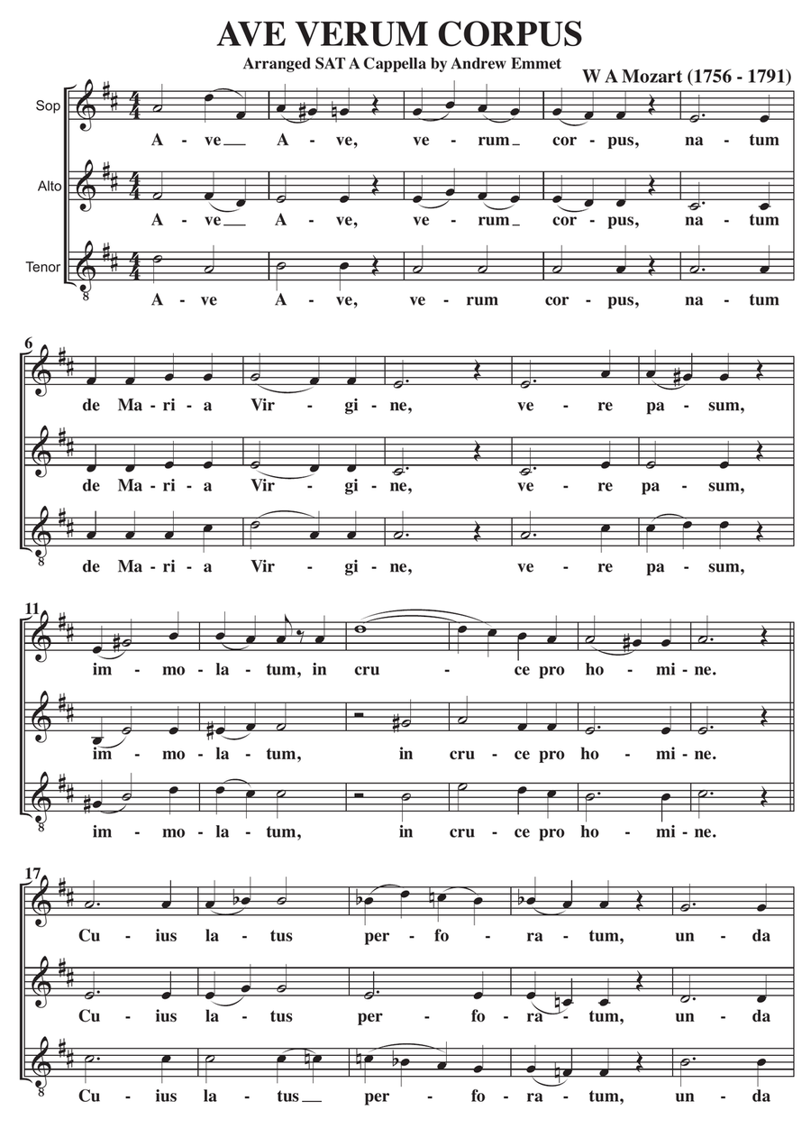 Ave Verum Corpus (Mozart) A Cappella SAT SAT scores gallery preview page 1