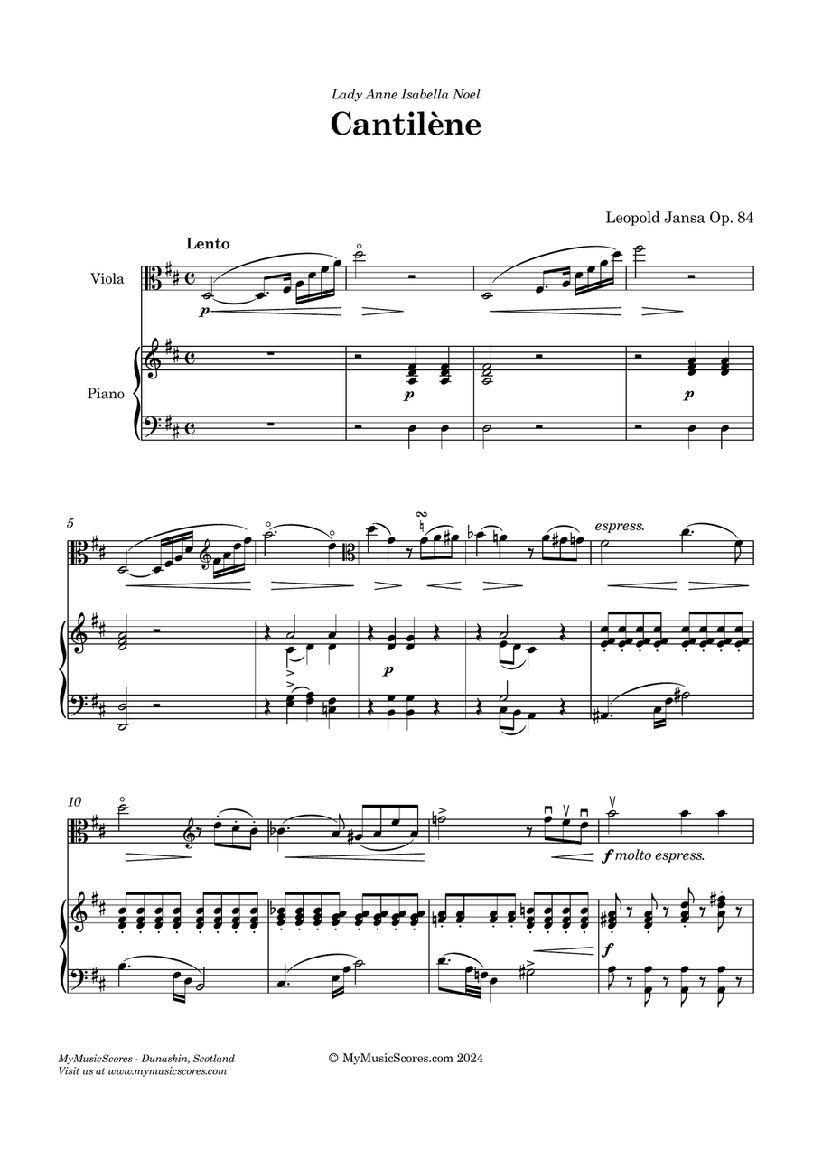 Jansa Cantilene Op 84 for Viola and Piano Piano scores gallery preview page 2