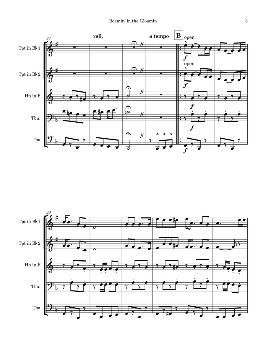 Roamin' in the Gloamin (Sir Harry Lauder) for Brass Quintet Baritone Horn TC scores gallery preview page 3