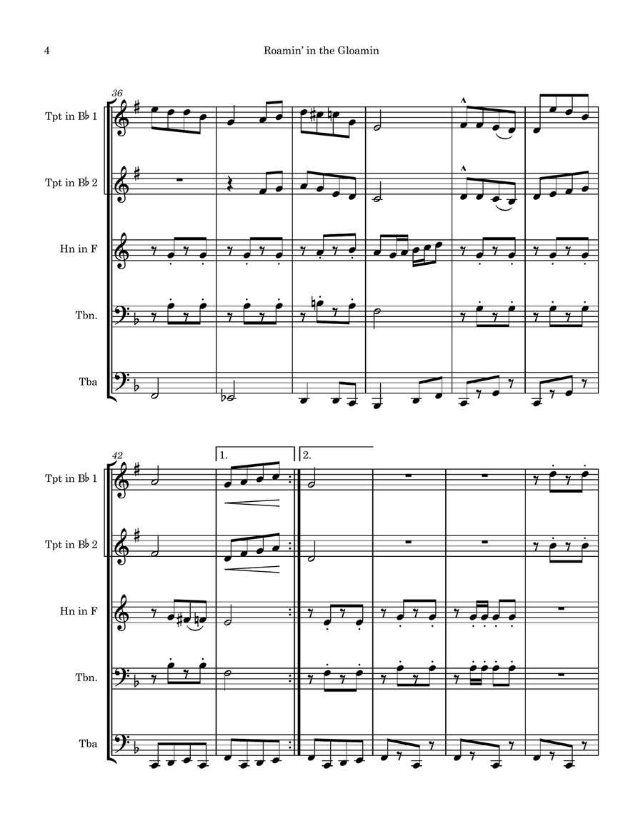 Roamin' in the Gloamin (Sir Harry Lauder) for Brass Quintet Baritone Horn TC scores gallery preview page 4