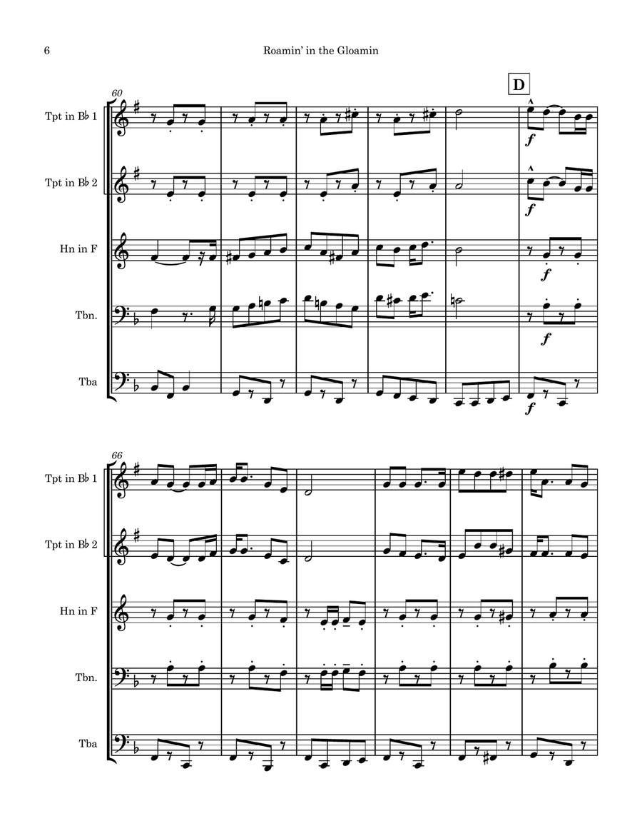 Roamin' in the Gloamin (Sir Harry Lauder) for Brass Quintet Baritone Horn TC scores gallery preview page 6