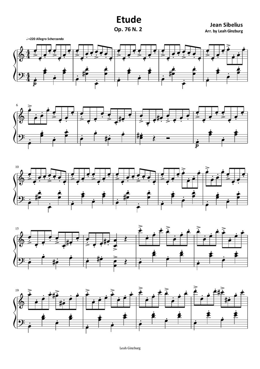 Etude Op. 76, N 2 by Jean Sibelius Piano Method scores gallery preview page 1