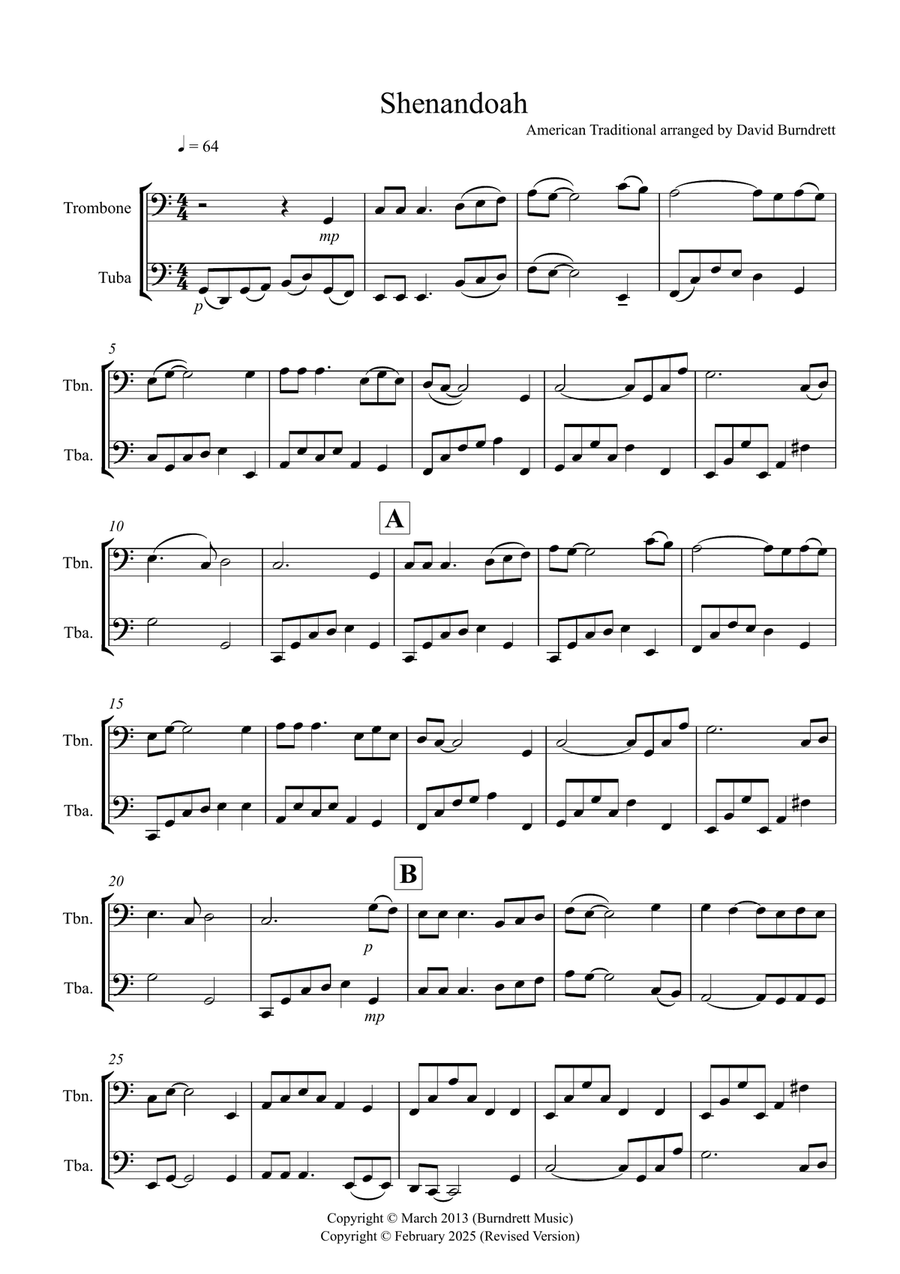 Shenandoah for Trombone and Tuba Duet Brass Duet scores gallery preview page 1