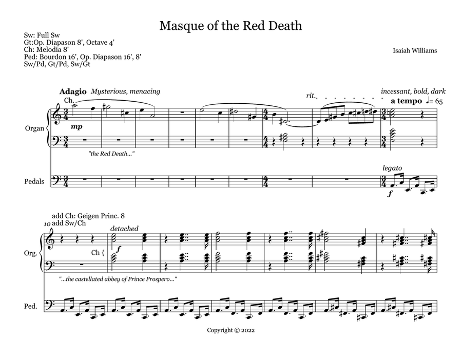 Masque of the Red Death Masque of the Red Death Organ Solo scores gallery preview page 1