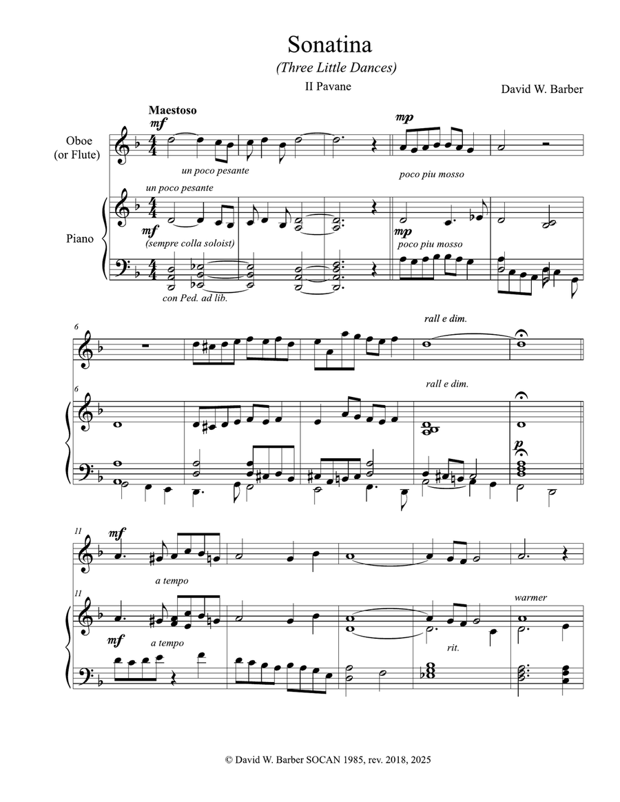 Sonatina (Three Little Dances) for Oboe or Flute and Piano Chamber Music scores gallery preview page 4