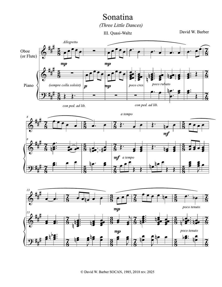 Sonatina (Three Little Dances) for Oboe or Flute and Piano Chamber Music scores gallery preview page 6