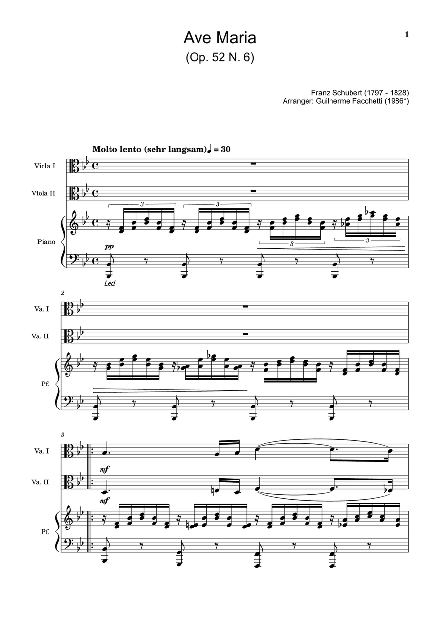 Ave Maria by F. Schubert – For Viola Duet and Piano. Score and Parts String Duet scores gallery preview page 1