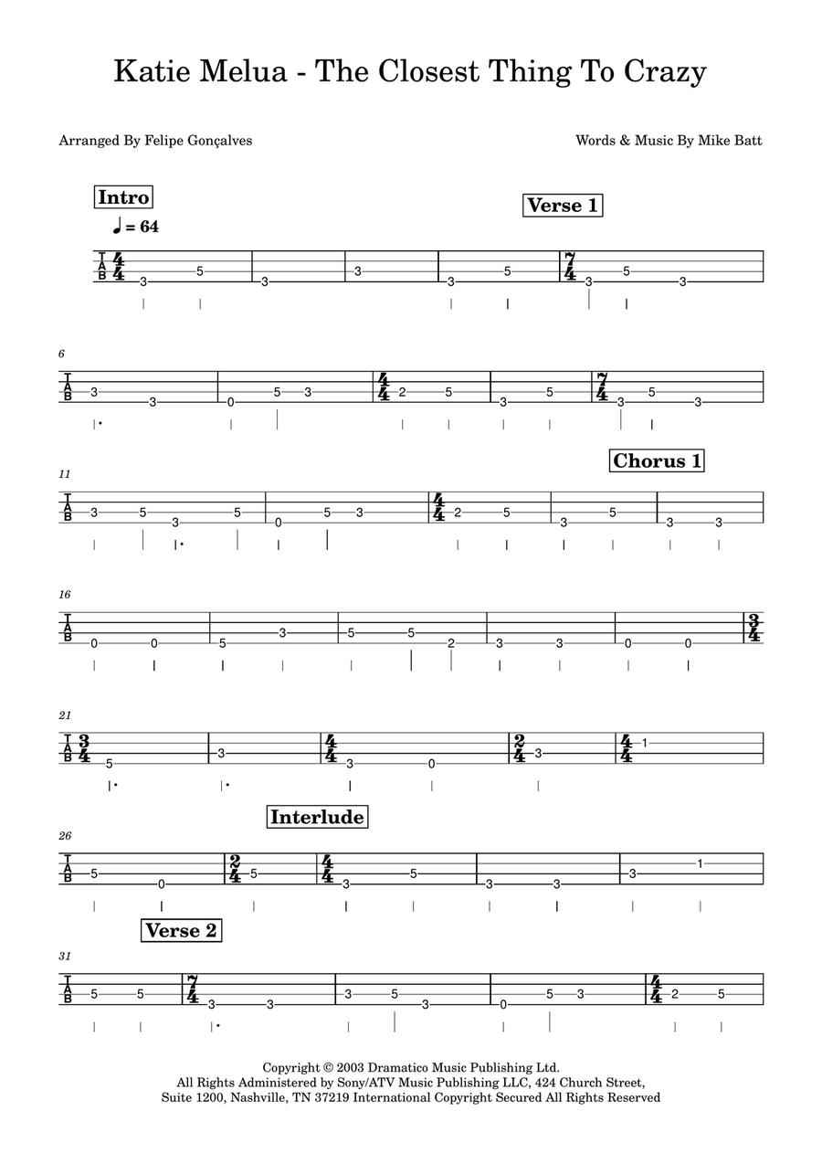 The Closest Thing To Crazy Acoustic Guitar scores gallery preview page 1