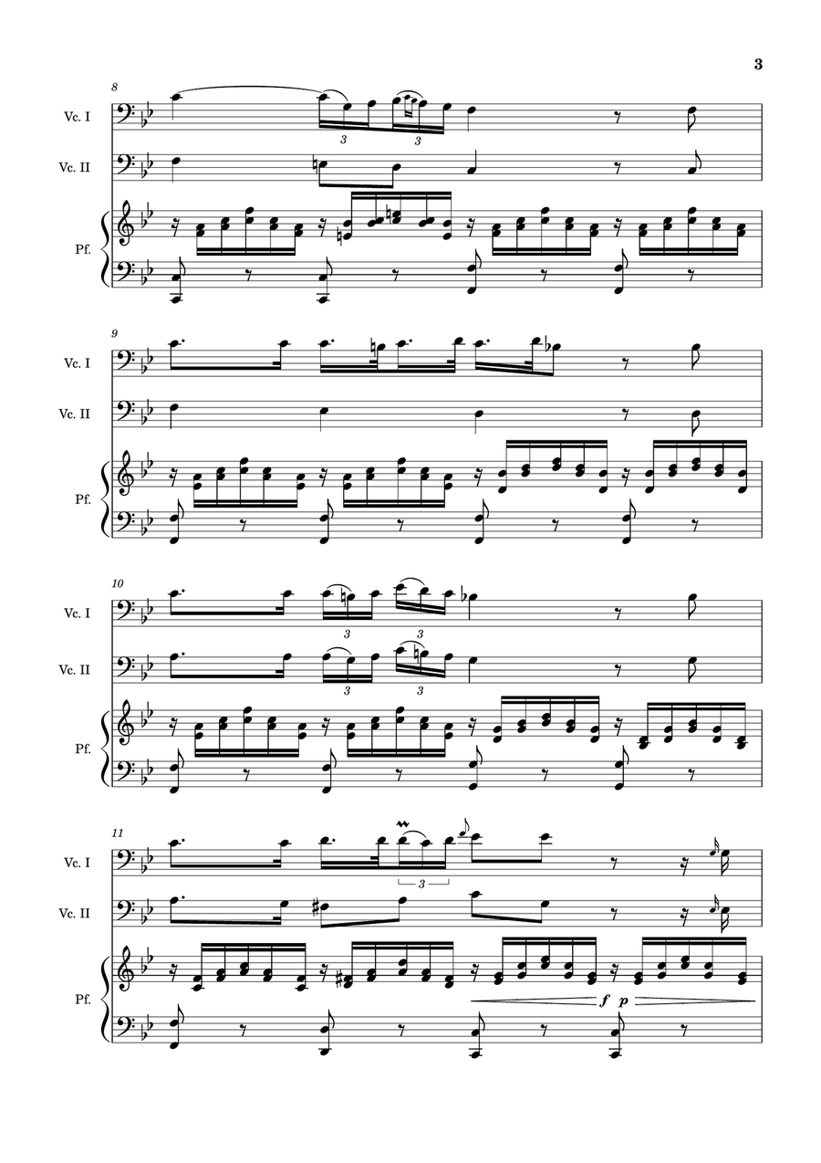 Ave Maria by F. Schubert – Cello Duet and Piano. Score and Parts String Duet scores gallery preview page 3