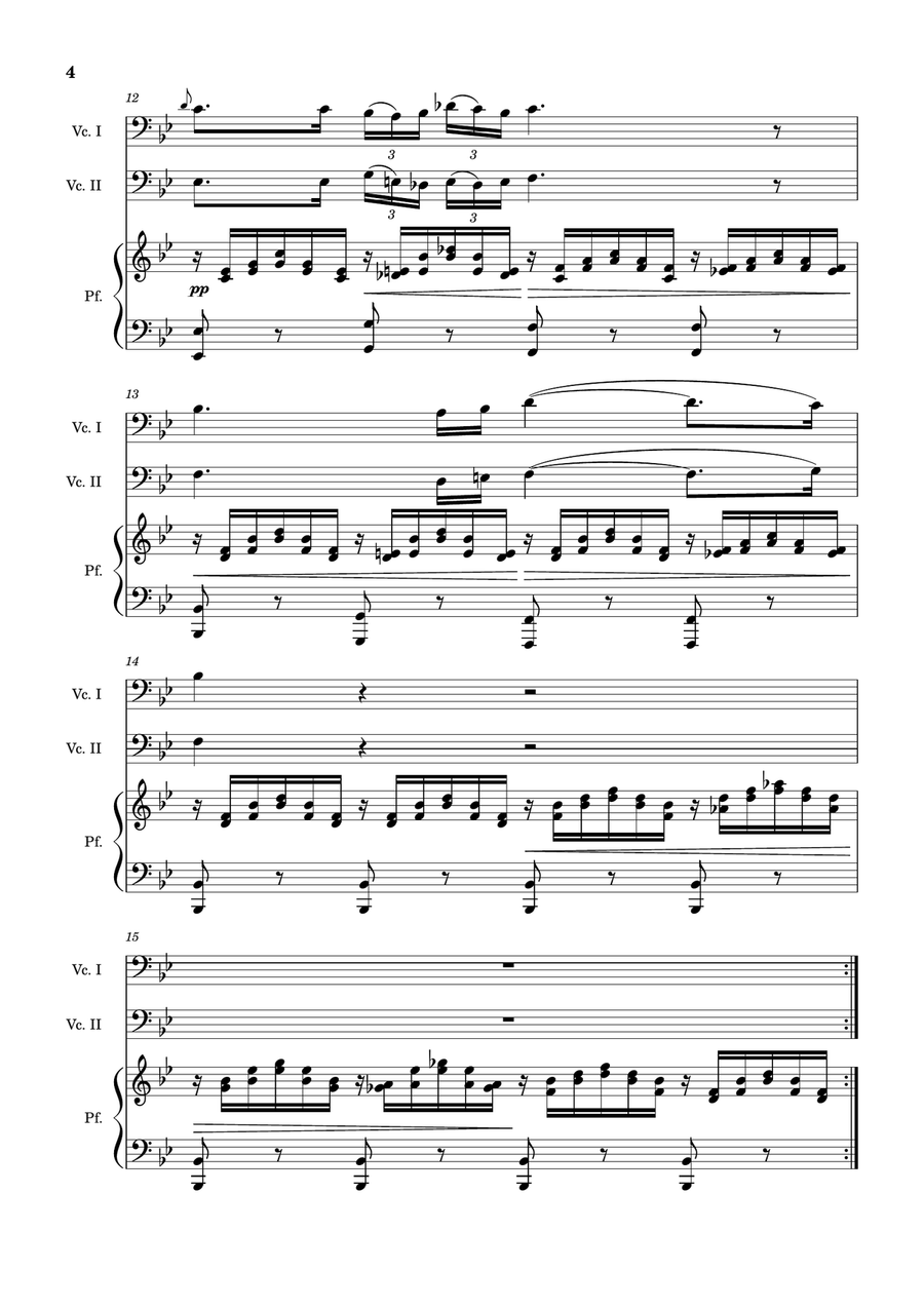 Ave Maria by F. Schubert – Cello Duet and Piano. Score and Parts String Duet scores gallery preview page 4