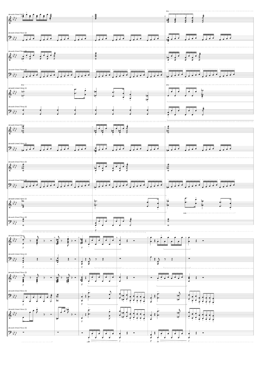 Beethoven No.6 Symphony 4th movement (Storm) for 3 pianos 6 hands Piano, Vocal scores gallery preview page 3