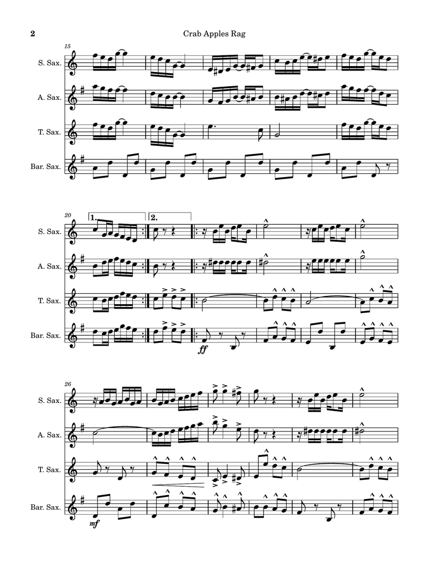 Crab Apples Rag Saxophone Quartet scores gallery preview page 2