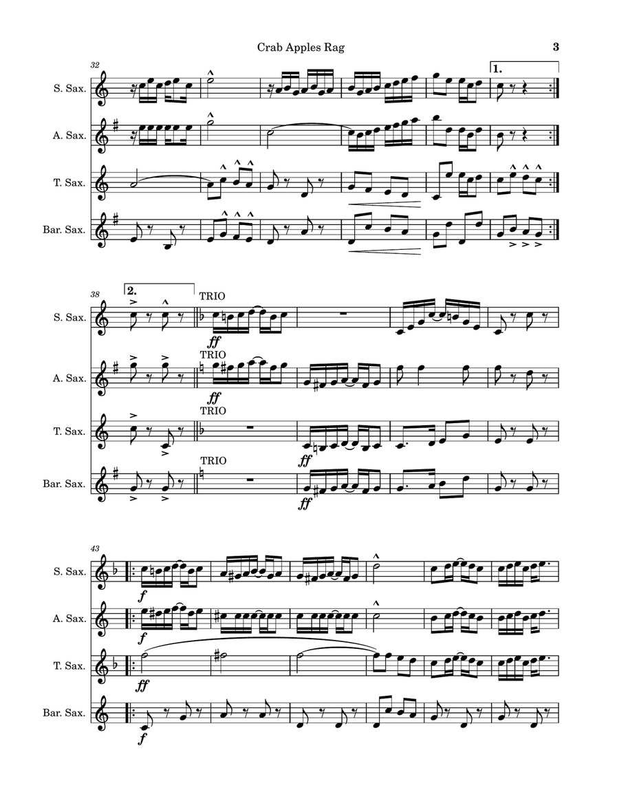 Crab Apples Rag Saxophone Quartet scores gallery preview page 3