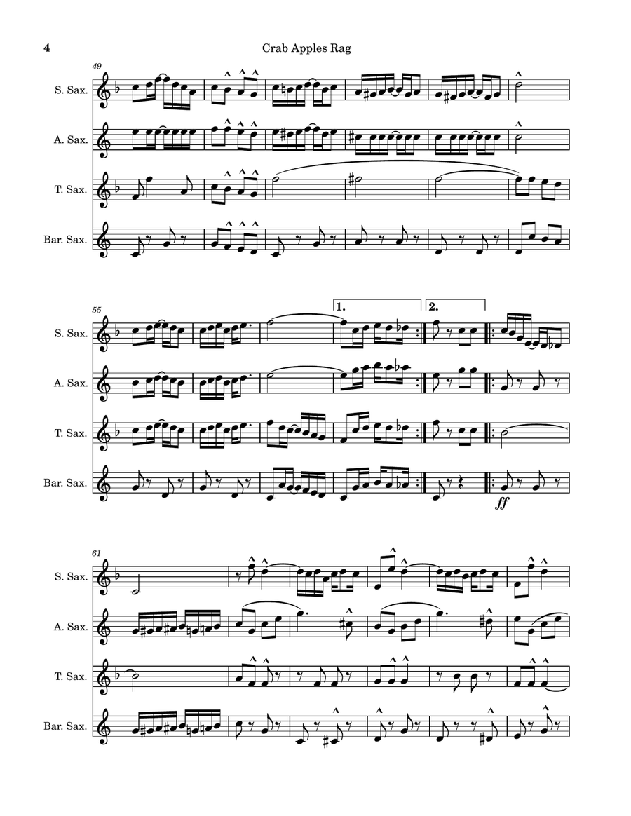 Crab Apples Rag Saxophone Quartet scores gallery preview page 4