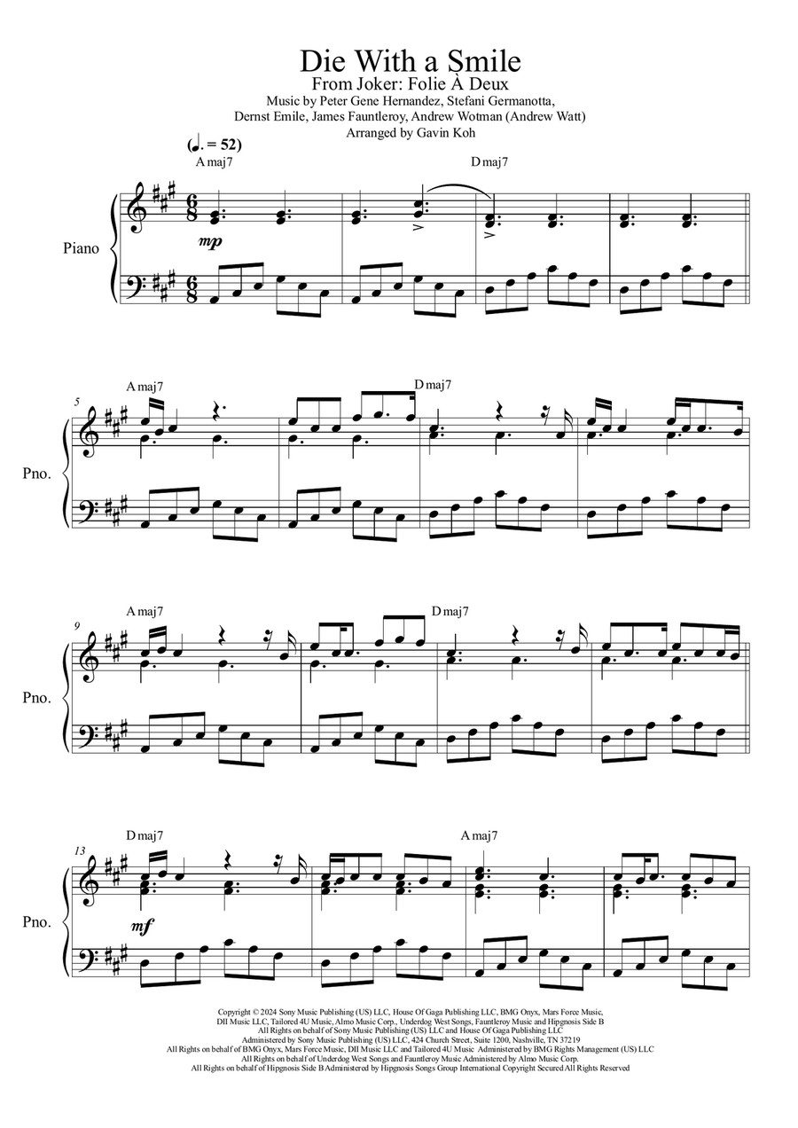 Die With A Smile Die With A Smile Acoustic Guitar scores gallery preview page 1