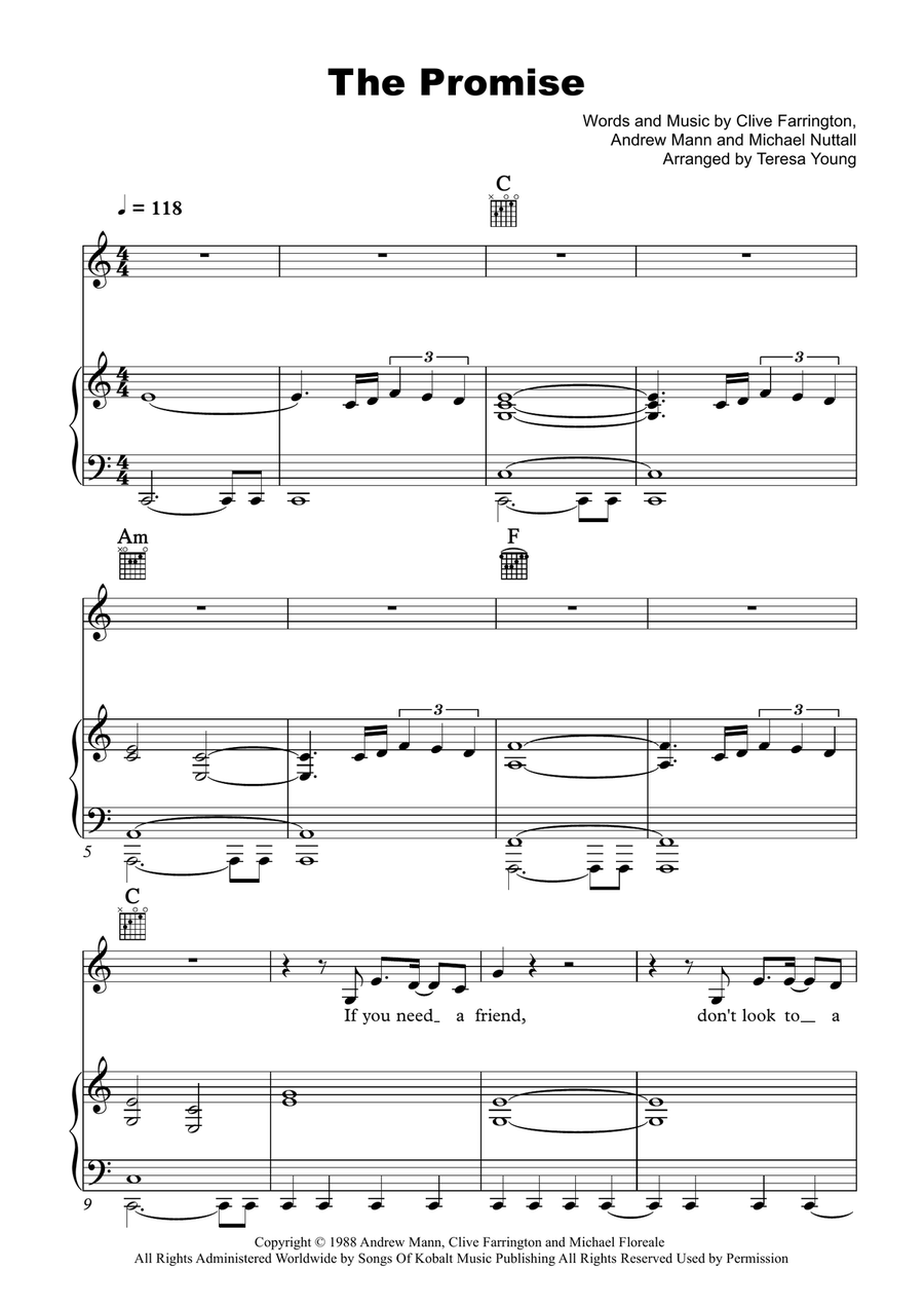 The Promise Piano, Vocal scores gallery preview page 1