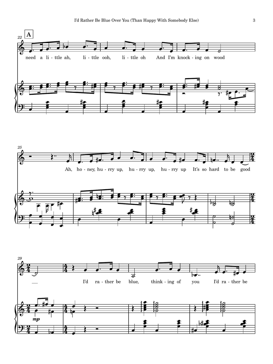 I'd Rather Be Blue Over You Than Be Happy With Piano, Vocal scores gallery preview page 3