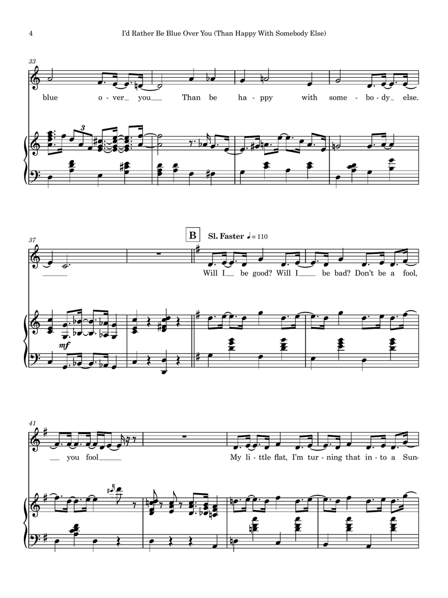 I'd Rather Be Blue Over You Than Be Happy With Piano, Vocal scores gallery preview page 4