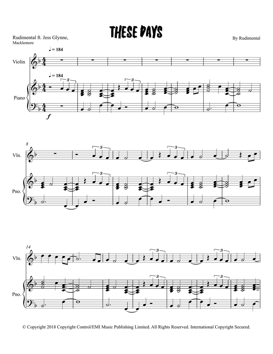 These Days These Days Violin Solo scores gallery preview page 1