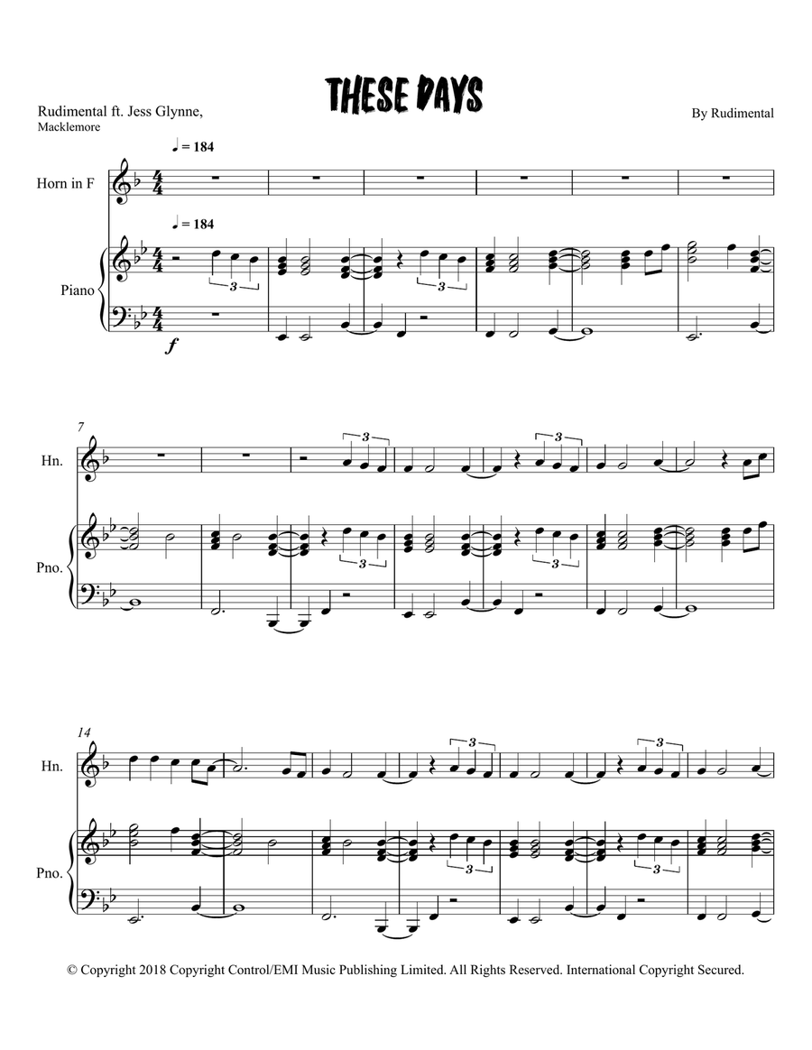 These Days These Days Piano scores gallery preview page 1