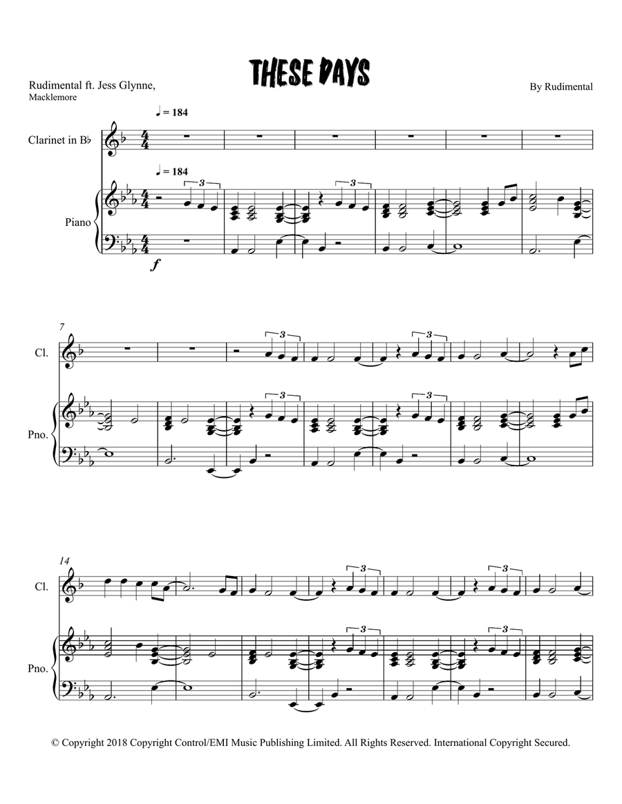 These Days These Days Clarinet Solo scores gallery preview page 1