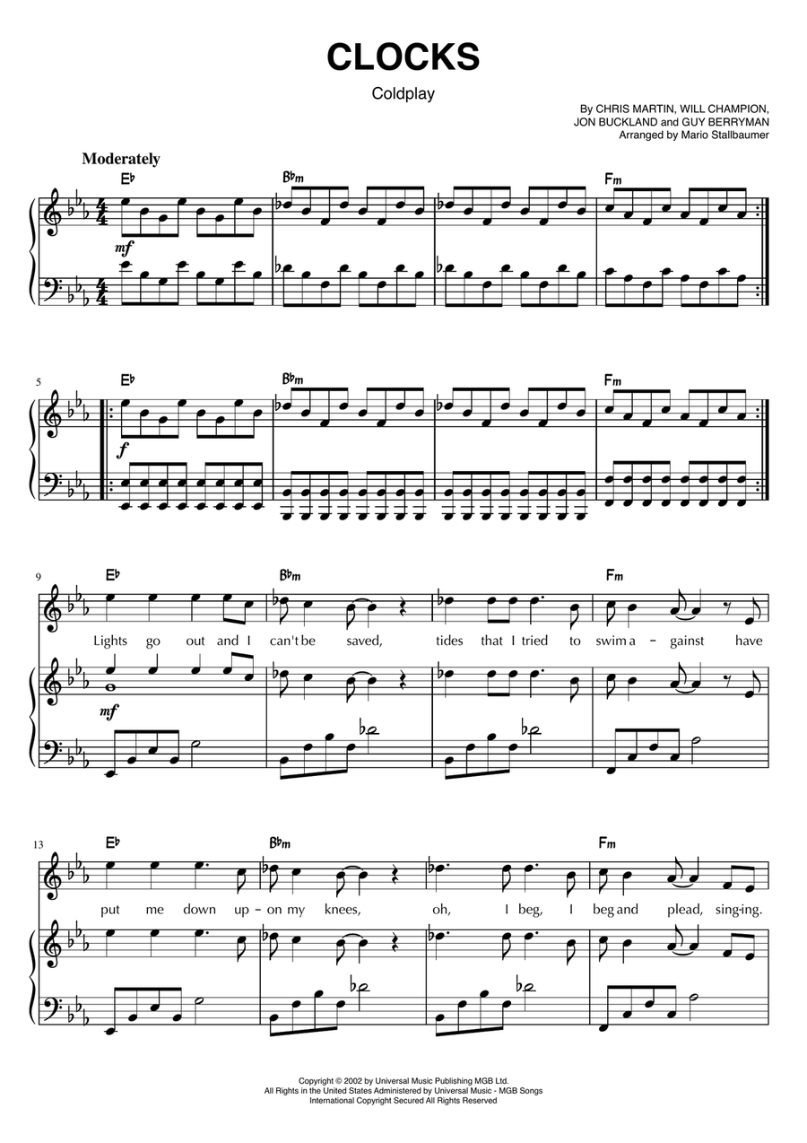 Clocks Piano, Vocal scores gallery preview page 1