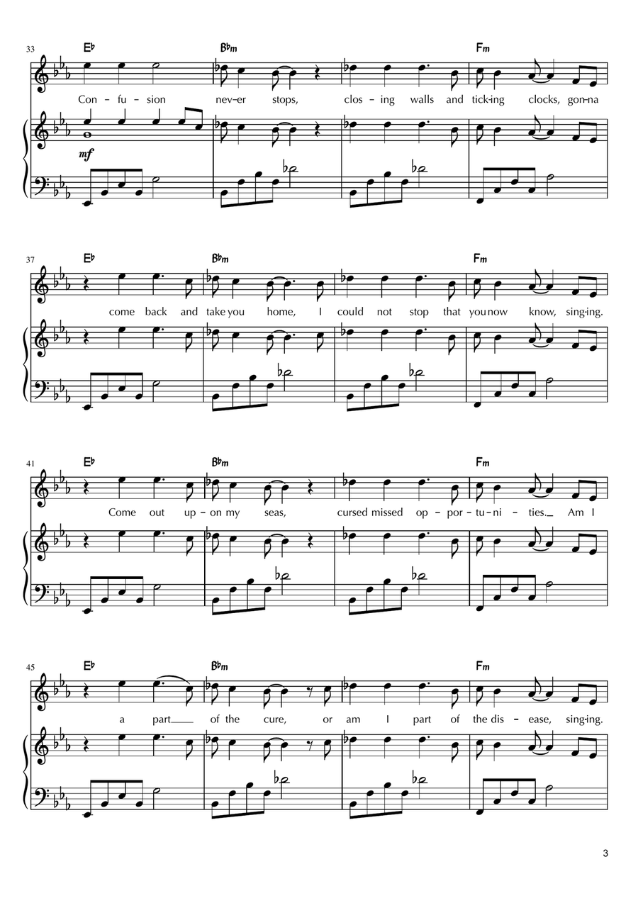 Clocks Piano, Vocal scores gallery preview page 3