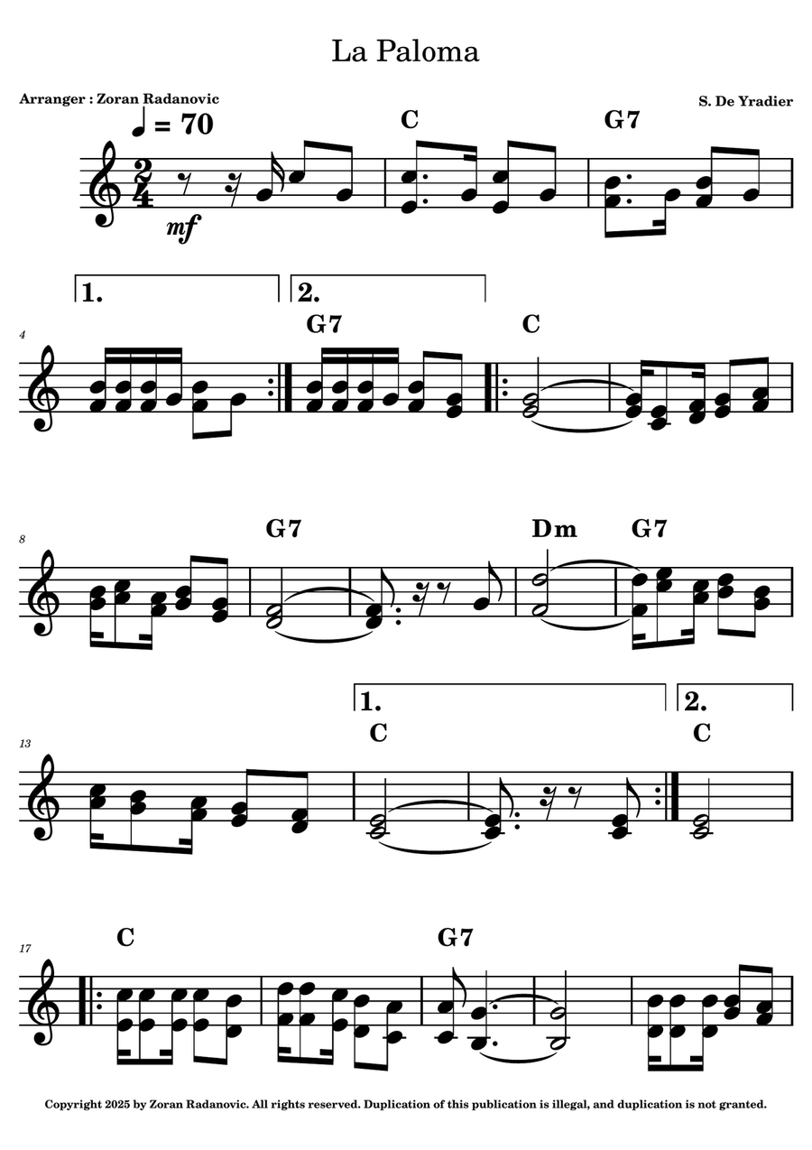 La Paloma - lead sheet La Paloma - lead sheet Piano scores gallery preview page 1