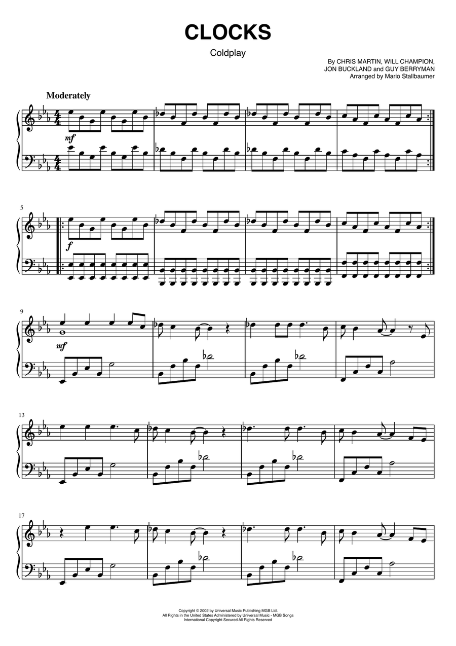 Clocks Piano Solo scores gallery preview page 1
