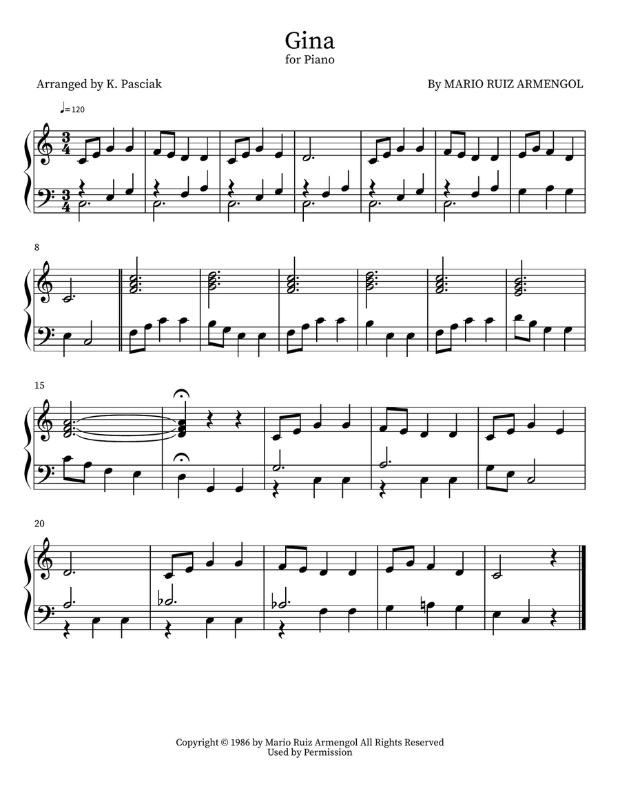 Gina Gina Easy Piano scores gallery preview page 1