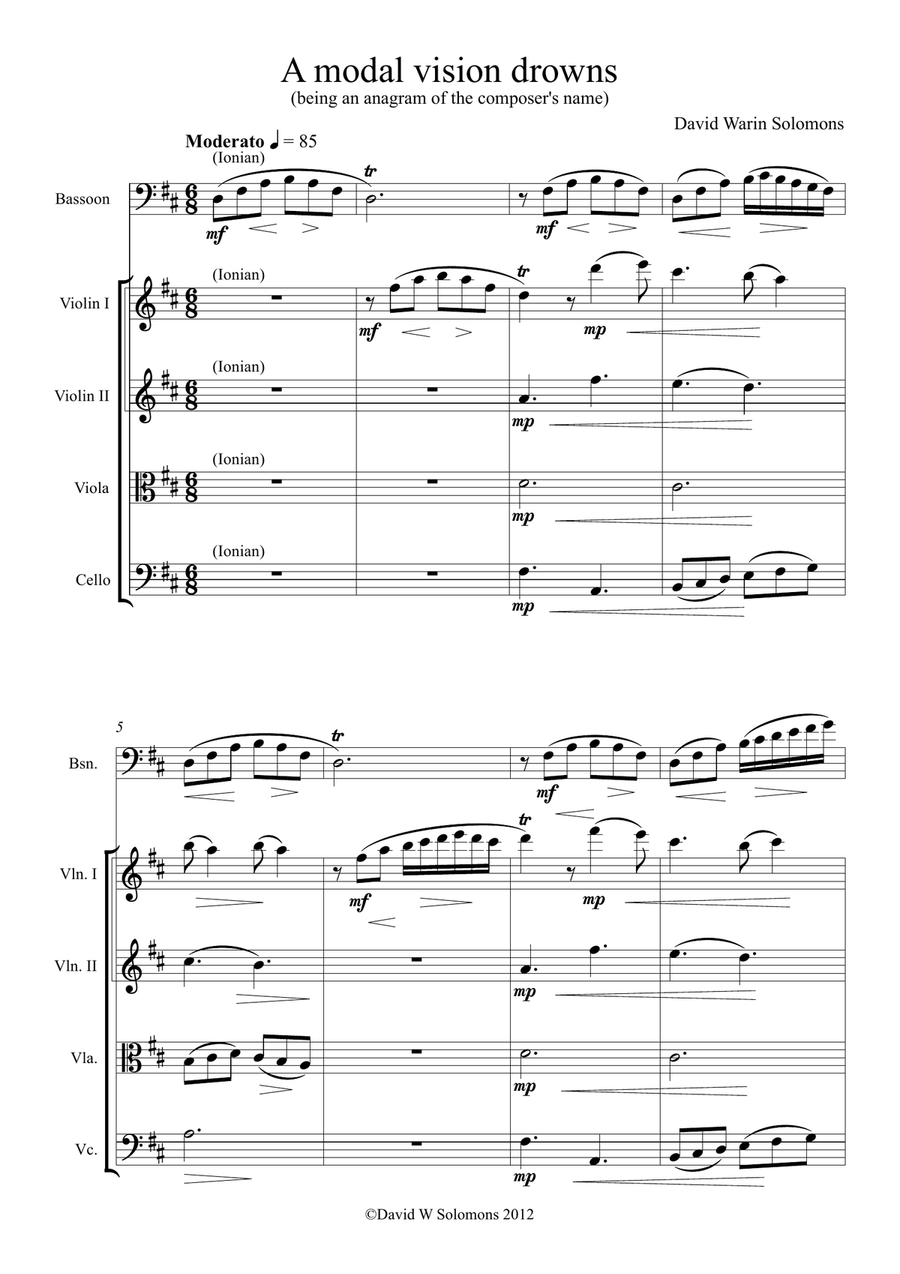 A Modal Vision Drowns for bassoon and string quartet Small Ensemble scores gallery preview page 1