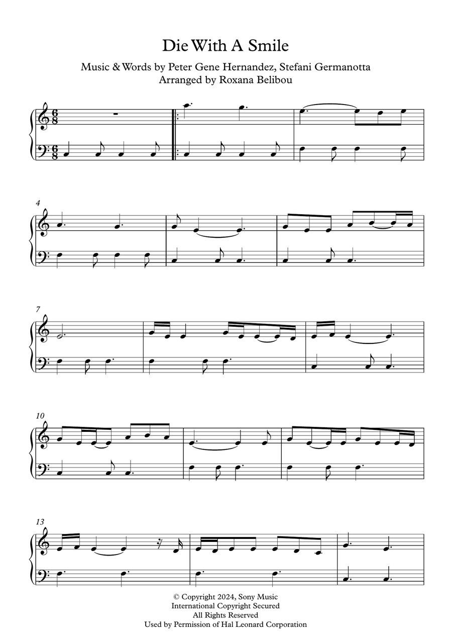 Die With A Smile Die With A Smile Easy Piano scores gallery preview page 1