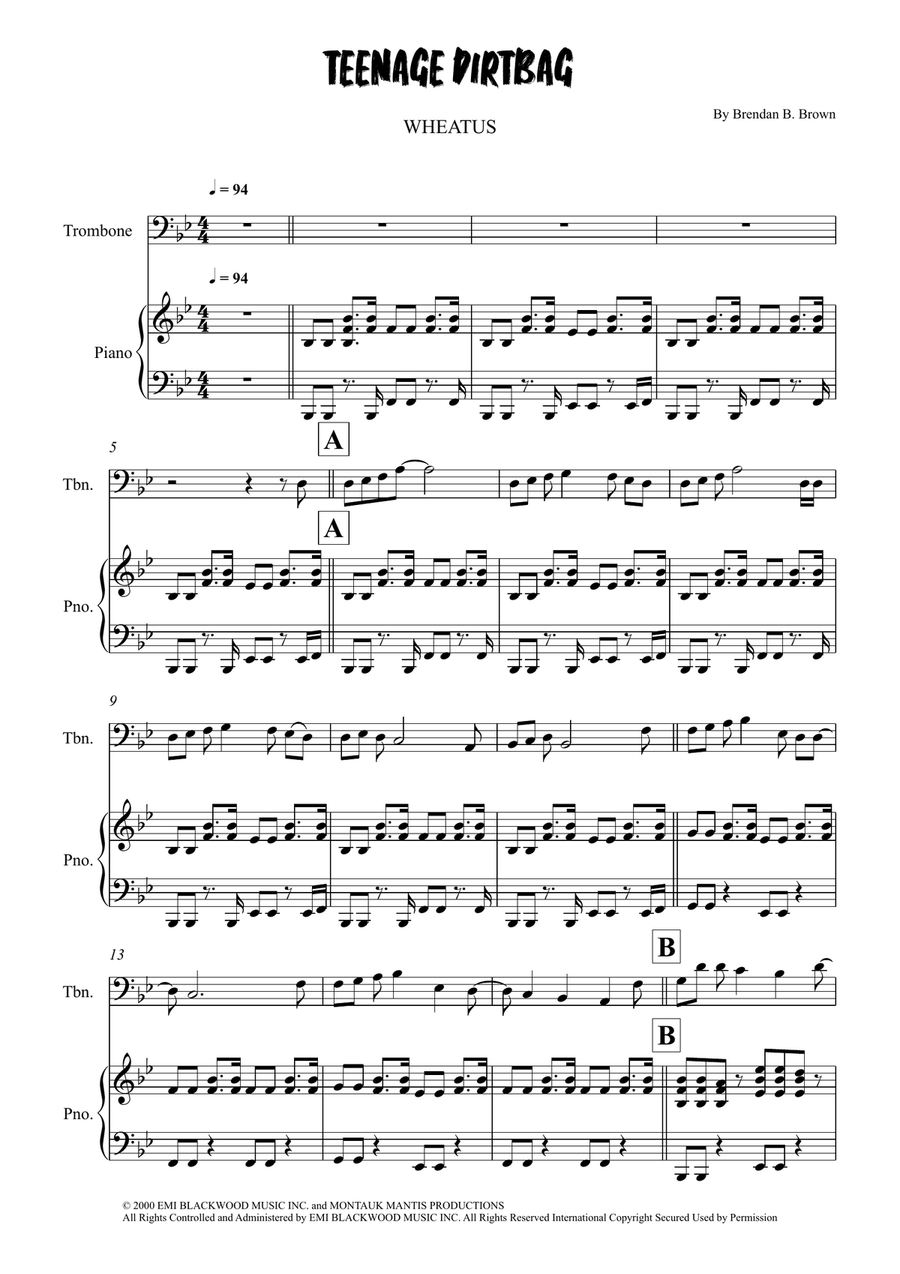 Teenage Dirtbag Teenage Dirtbag Piano scores gallery preview page 1