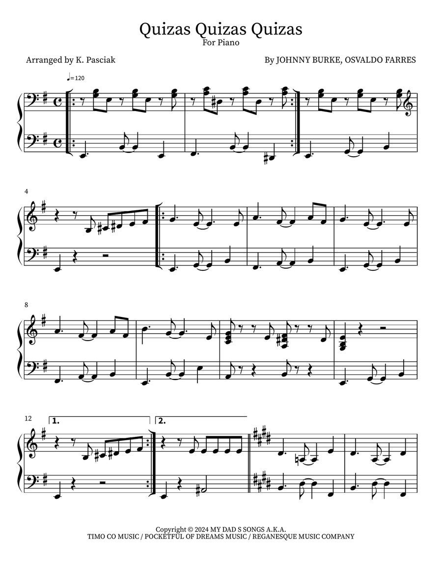 Quizas Quizas Quizas Quizas Quizas Quizas Easy Piano scores gallery preview page 1