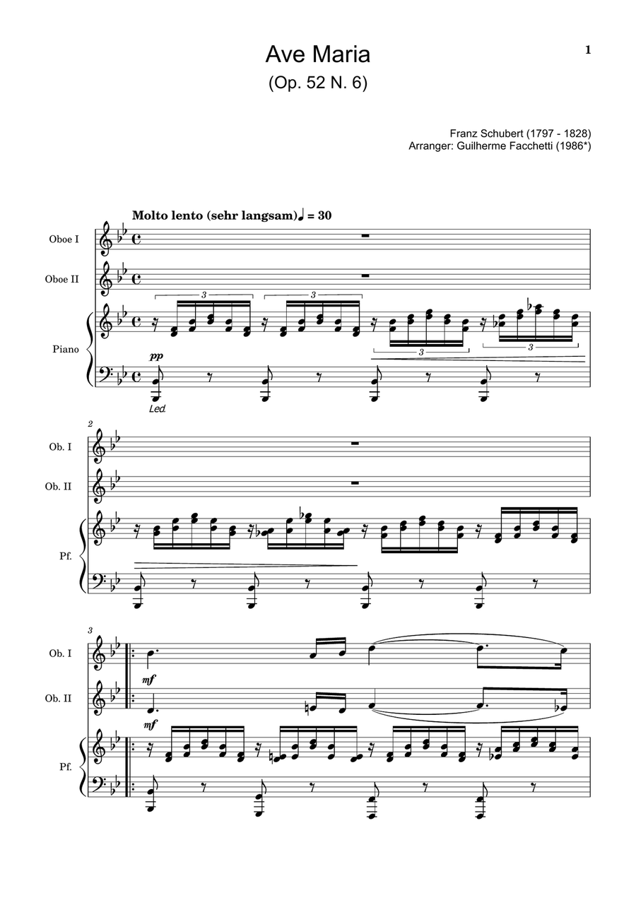 Ave Maria by F. Schubert – Oboe Duet and Piano. Score and Parts Small Ensemble scores gallery preview page 1