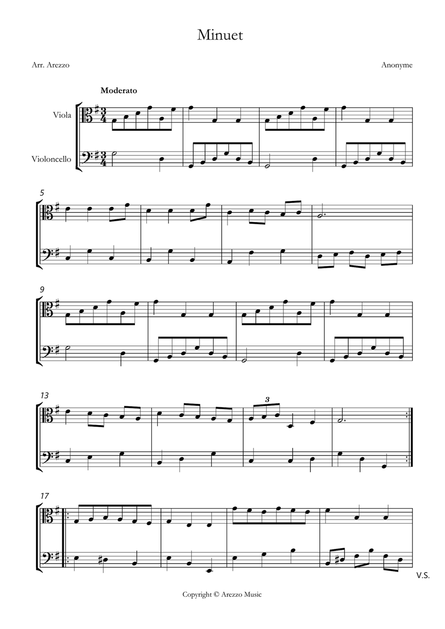 bach bwv anh. 116 minuet in g major Viola and Cello sheet music String Duet scores gallery preview page 1