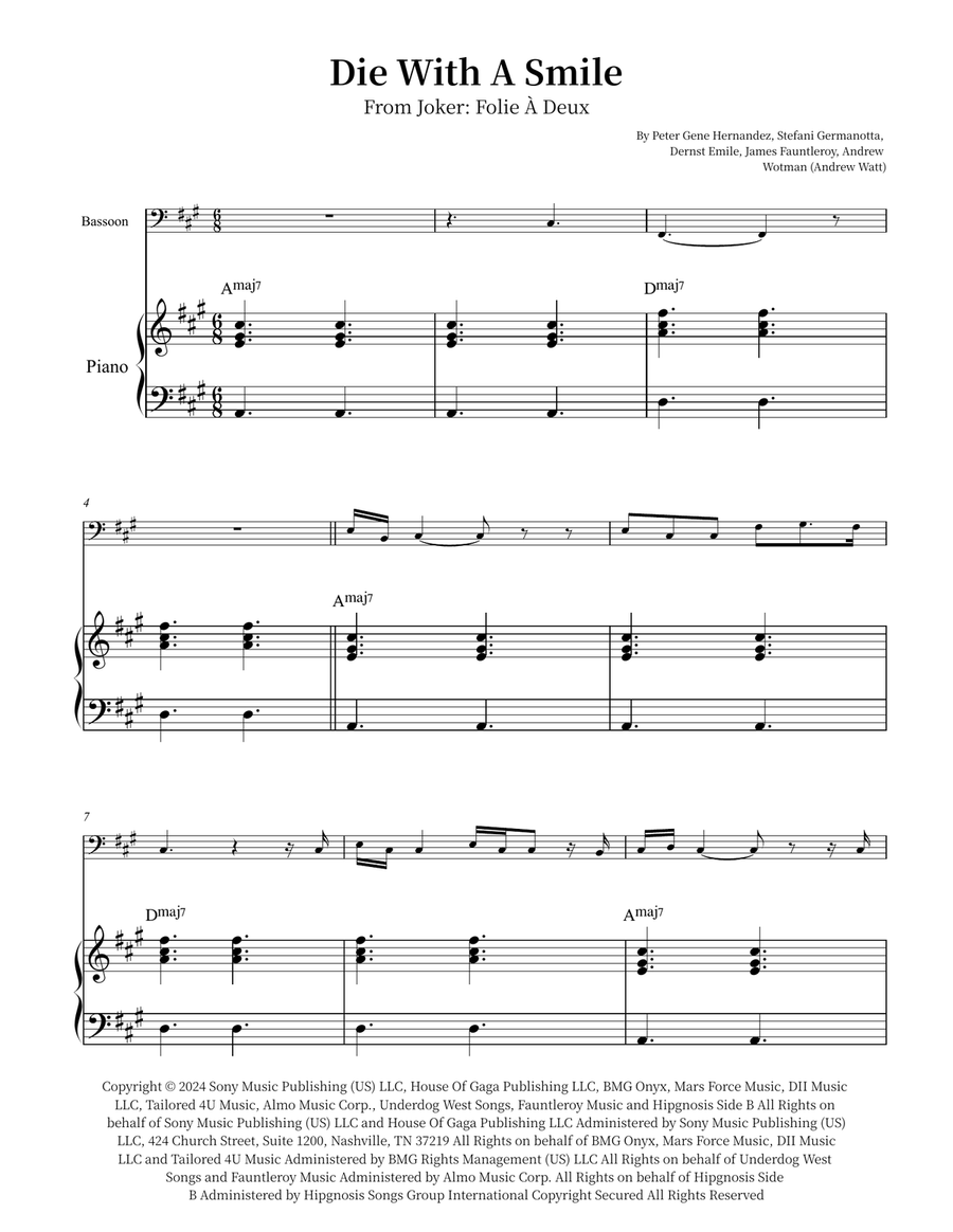 Die With A Smile Die With A Smile Bassoon scores gallery preview page 1