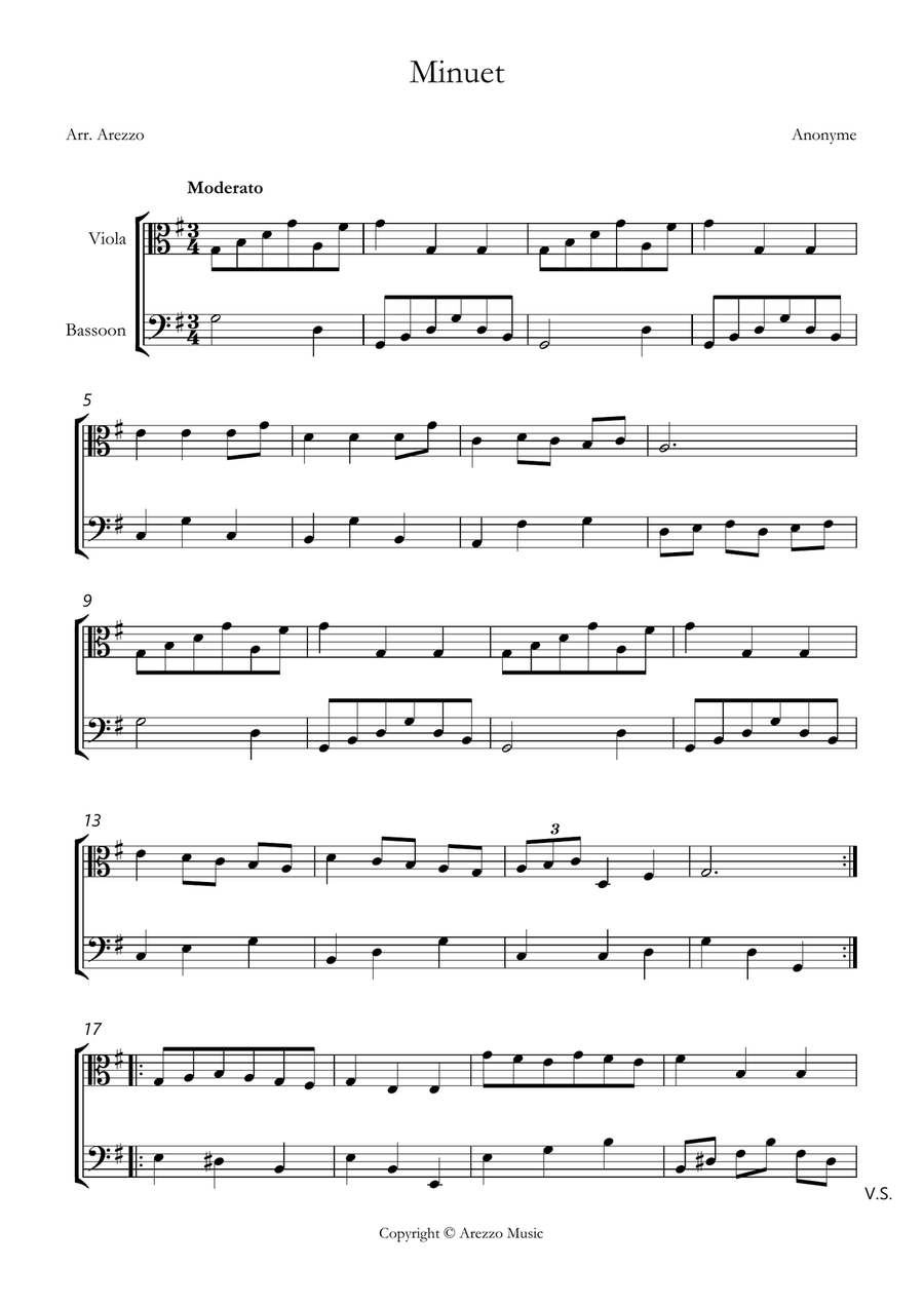 bach bwv anh. 116 minuet in g major Viola and Bassoon sheet music Chamber Music scores gallery preview page 1