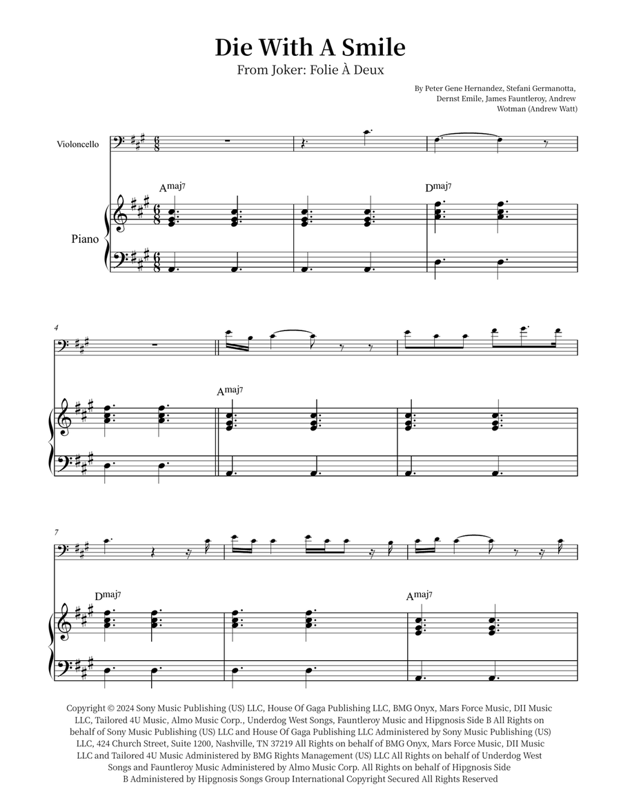 Die With A Smile Die With A Smile Piano scores gallery preview page 1