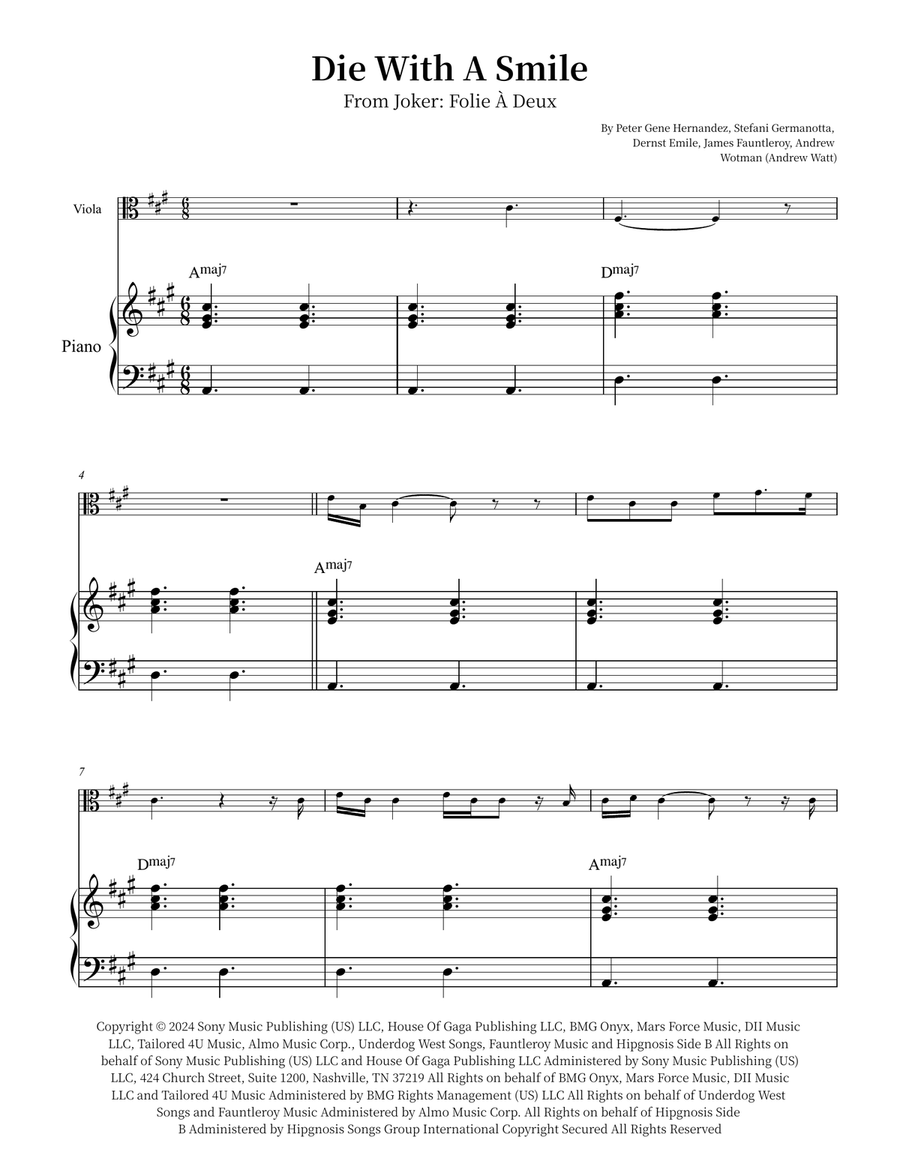 Die With A Smile Die With A Smile Viola scores gallery preview page 1