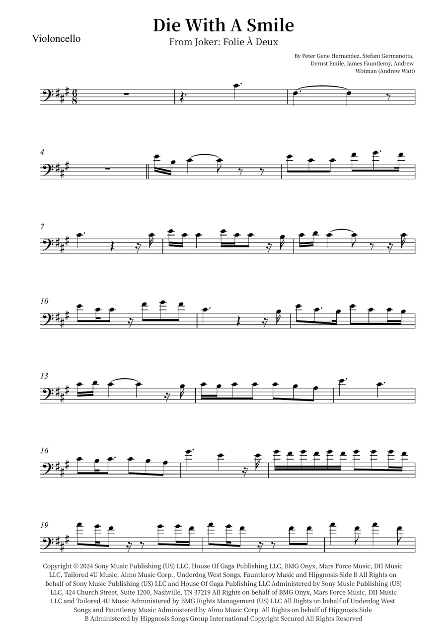 Die With A Smile Die With A Smile Cello Solo scores gallery preview page 1